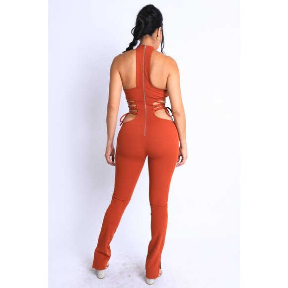 Women's Sexy Party Clubwear Cut Out Tie Detailed Grecian Neckline Jumpsuit - Picture 7 of 12